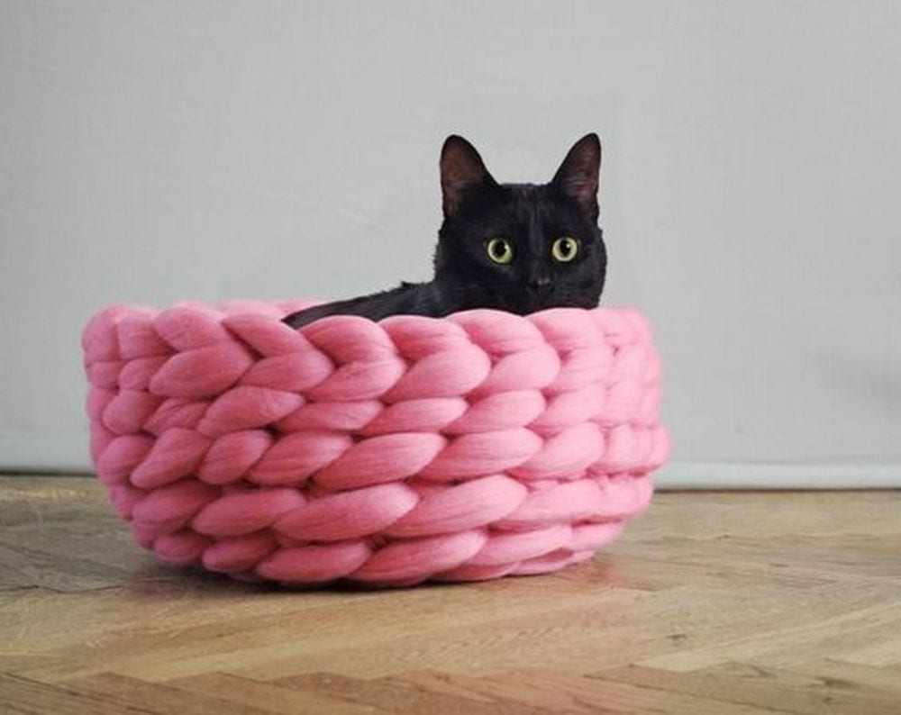 homemade hand knitted cat bed