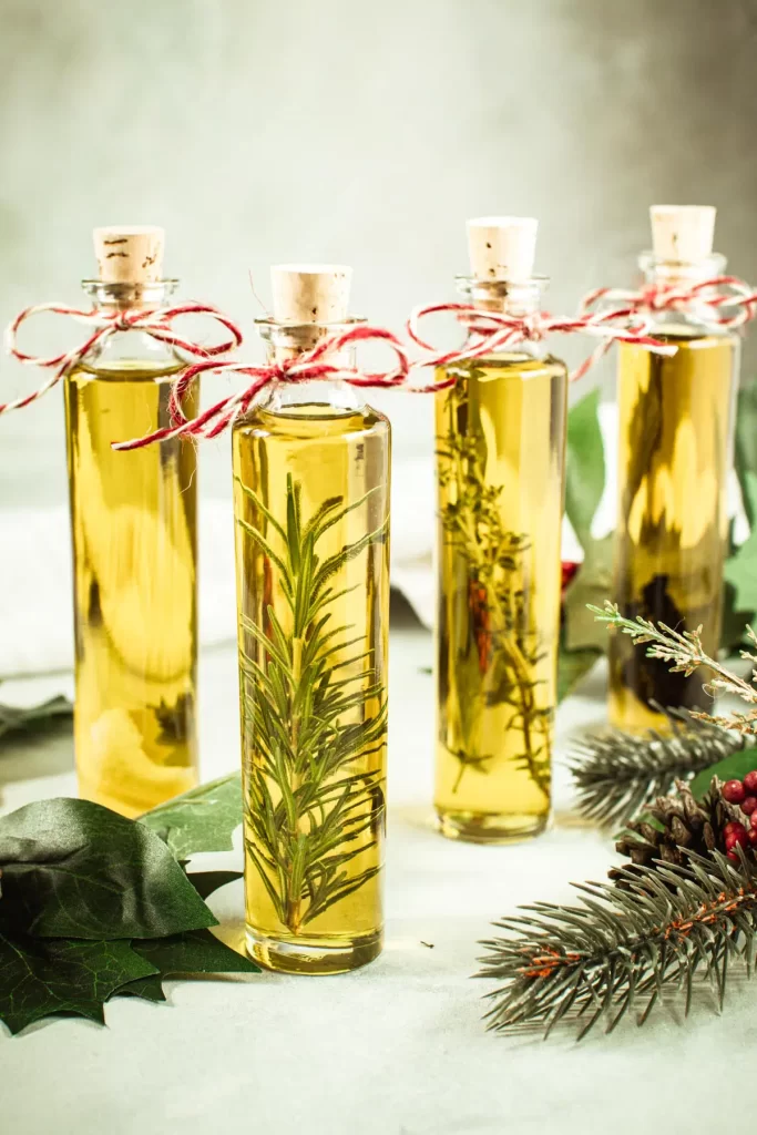 homemade infused olive oils in festive jars